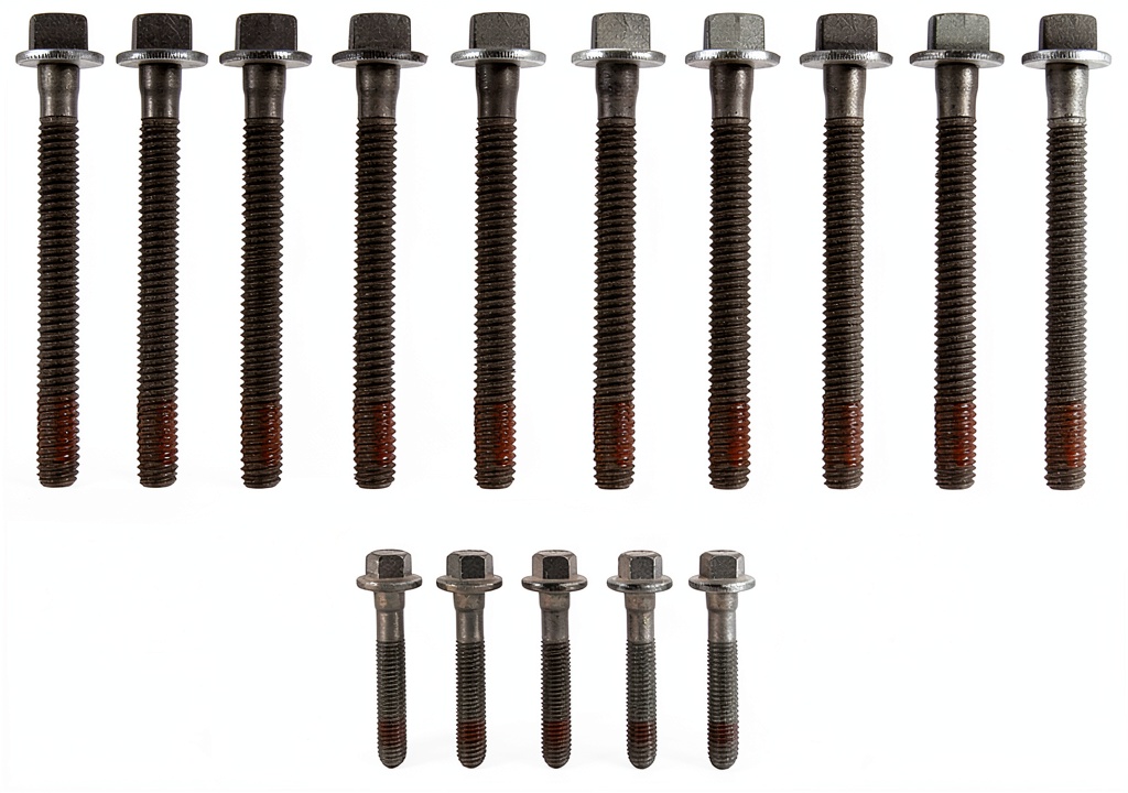 Installing Fel-Pro Stainless Engine Head Bolt Set on a garage workbench