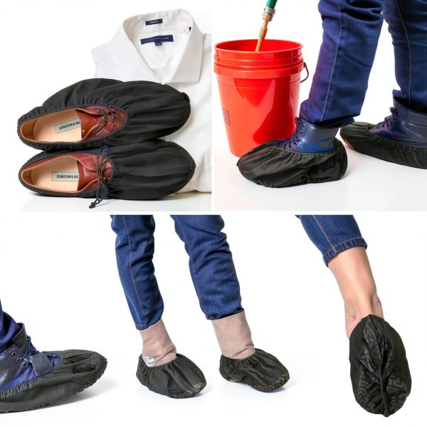 110 Premium Thick Extra Large Disposable Boot & Shoe Covers XL, Non Slip Black Booties, Water Resistant Foot Protectors, Construction Durable 42GSM for Indoors Outdoors, US Men 13, Women 15-5