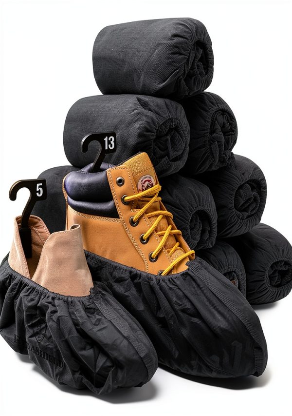 110 Premium Thick Extra Large Disposable Boot & Shoe Covers XL, Non Slip Black Booties, Water Resistant Foot Protectors, Construction Durable 42GSM for Indoors Outdoors, US Men 13, Women 15-0