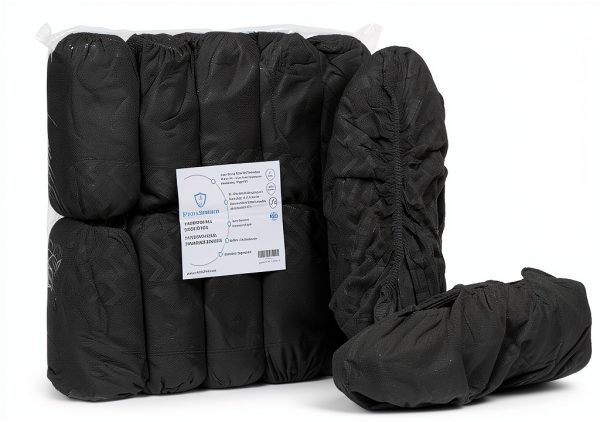 110 Premium Thick Extra Large Disposable Boot & Shoe Covers XL, Non Slip Black Booties, Water Resistant Foot Protectors, Construction Durable 42GSM for Indoors Outdoors, US Men 13, Women 15-7